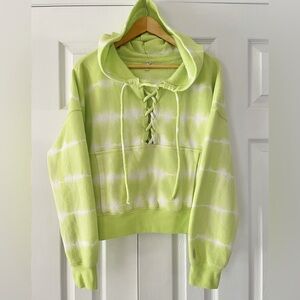 Free People Lime Green Tie-Dye Hoodie